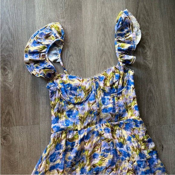 astr the label wedelia blue floral ruffle bustier midi spring summer dress small - Picture 4 of 9